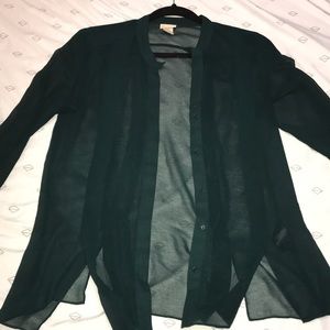 H&M emerald sheer button-up long sleeve blouse